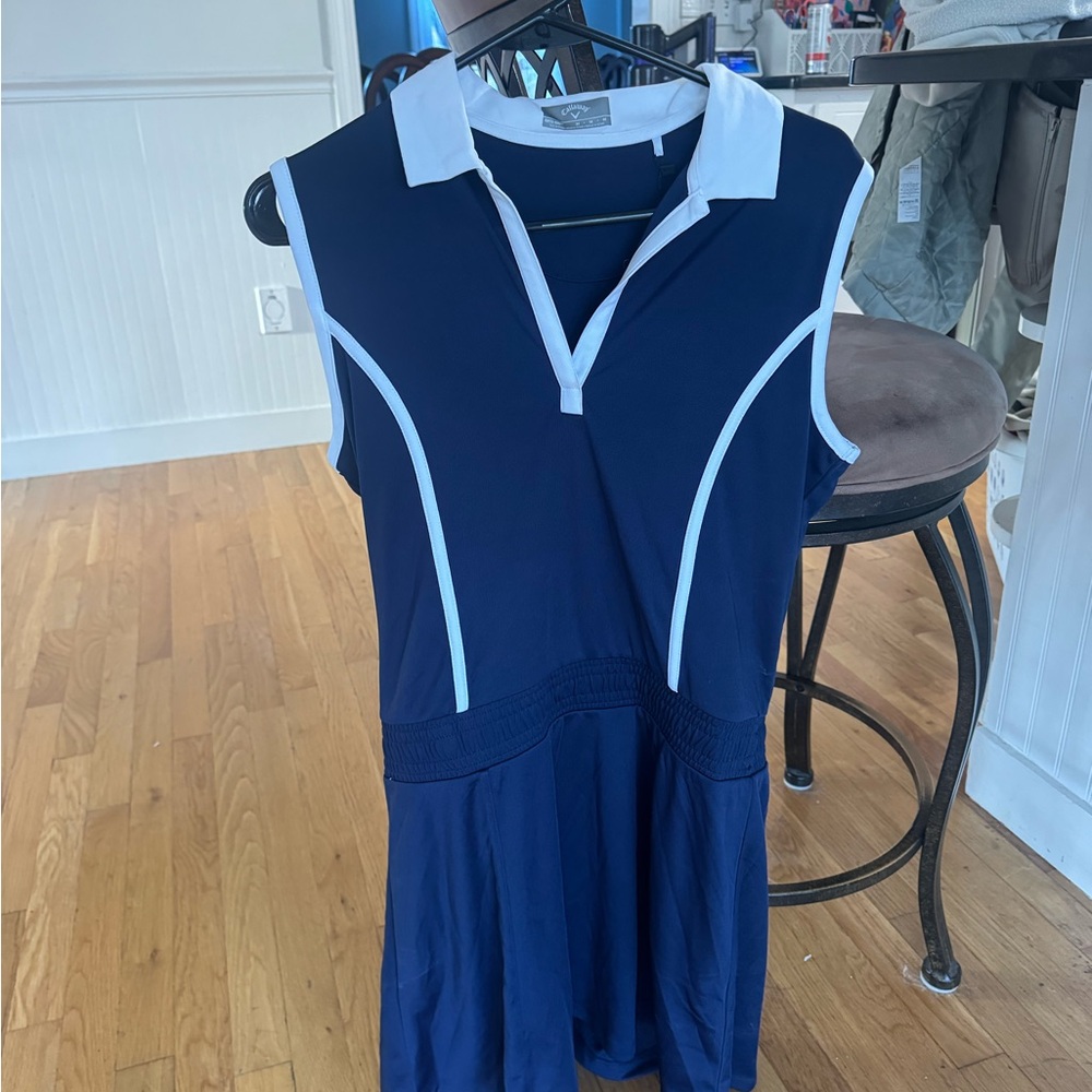 Callaway Navy and White Sleeveless Polo Dress